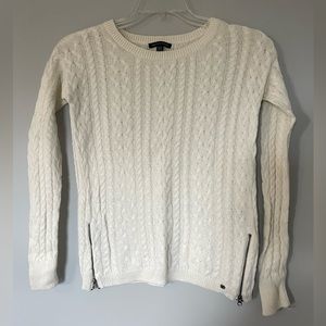 AEO Cable Knit White Sweater with Side Zippers